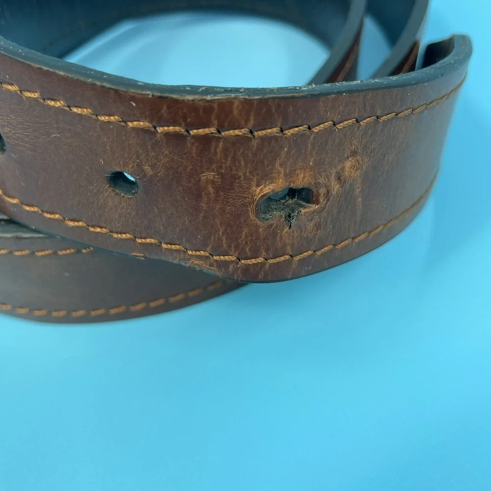 Fossil Mens Reversible Leather Belt Brown Black Silver Buckle Size‎ 38